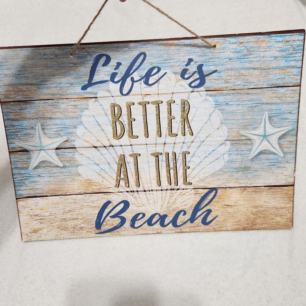 Wood Sign Beach "Life is Better at the Beach" with Hanging Cord